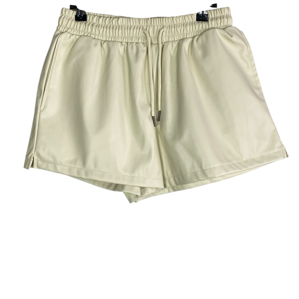Prettylittlething yellow leather shorts